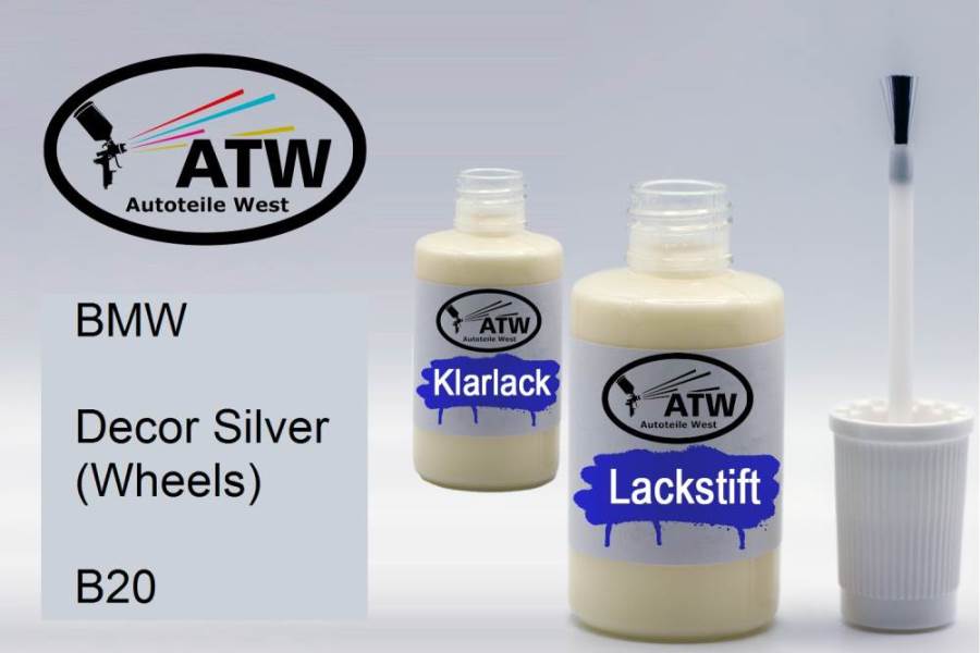 BMW, Decor Silver (Wheels), B20: 20ml Lackstift + 20ml Klarlack - Set, von ATW Autoteile West.